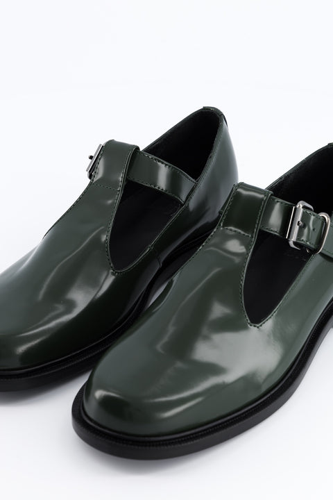 Iman - Forest-colored glazed leather Mary Janes - Size 37 - Unique model