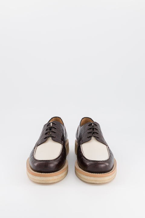 libby - derbies cuir chocolat façon croco - pointure 36 - prototype