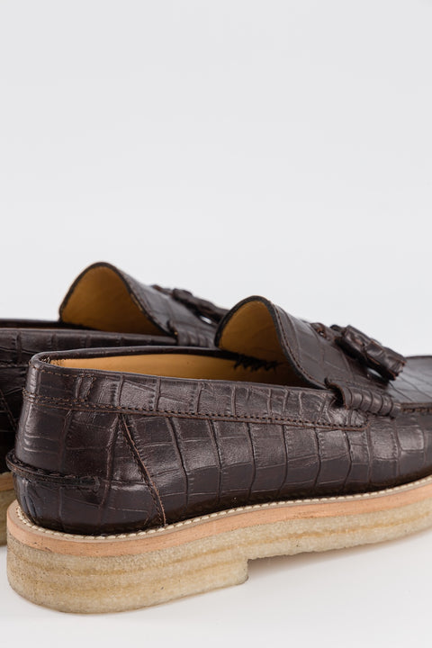Lily - Chocolate crocodile-effect leather moccasin - Size 38 - Unique model