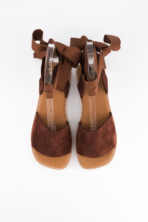 MARY - Sandal leather black with ribbon