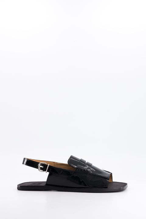 CARRY - Sandale type mocassin cuir vernis noir