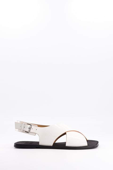 CLARA - Cross-straps sandal patent leather offwhite