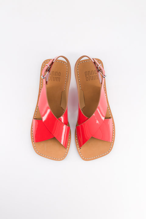 CLARA - Cross-straps sandal patent leather poppy