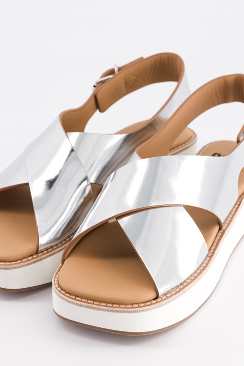 MALACAR - Cross-straps sandal silver mirror leather