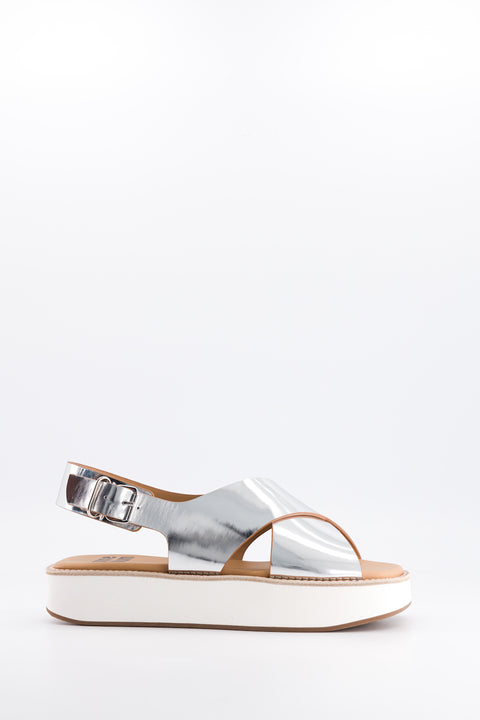 MALACAR - Cross-straps sandal silver mirror leather
