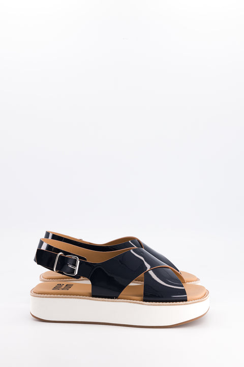 MALACAR - Cross-straps sandal navy patent leather