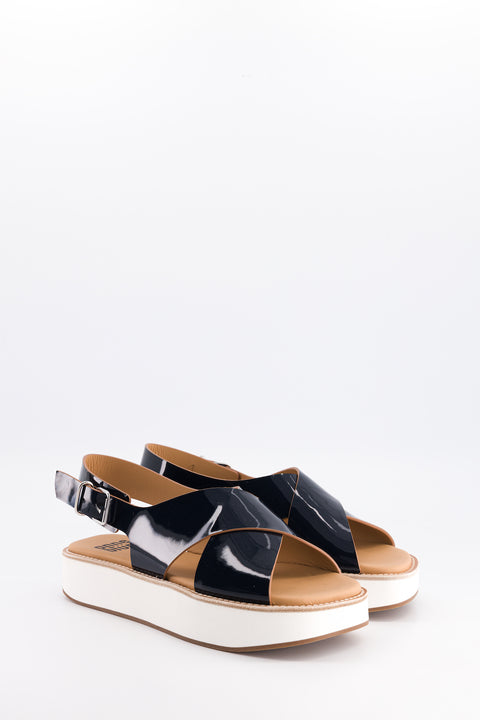 MALACAR - Cross-straps sandal navy patent leather