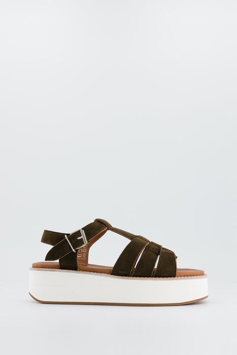 MILA - Multi-strap sandal in velvet suede kaki