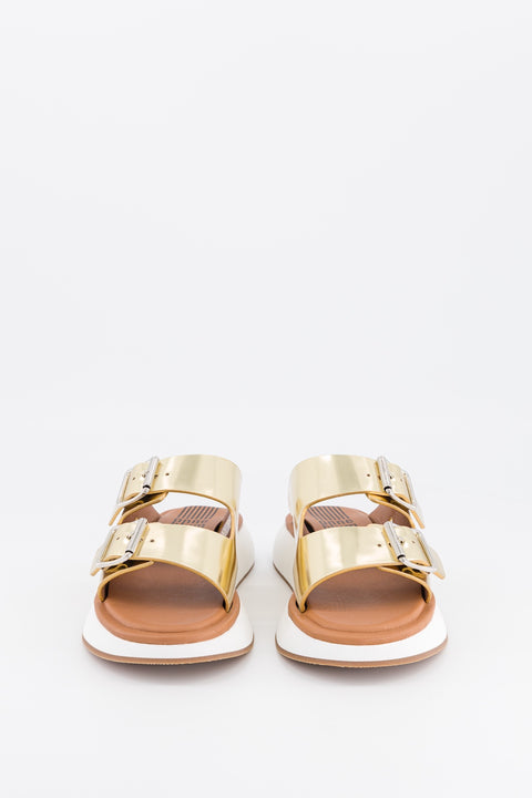 JOAN - Double straps sandal in platinum mirror leather