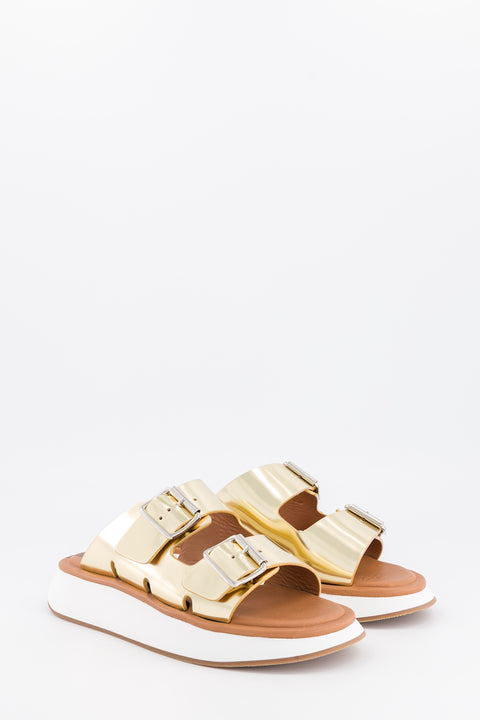 JOAN - Double straps sandal in platinum mirror leather
