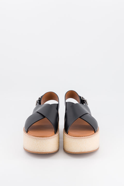 MAY - Black leather cross-strap sandal