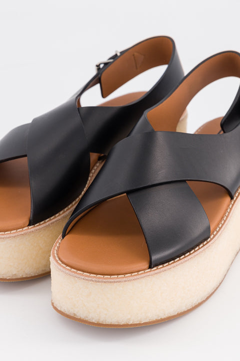 MAY - Black leather cross-strap sandal