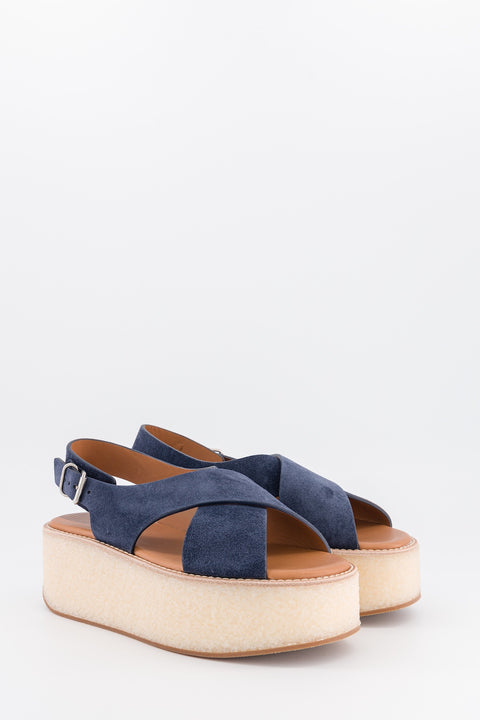 MAY - Navy blue suede cross-strap sandal