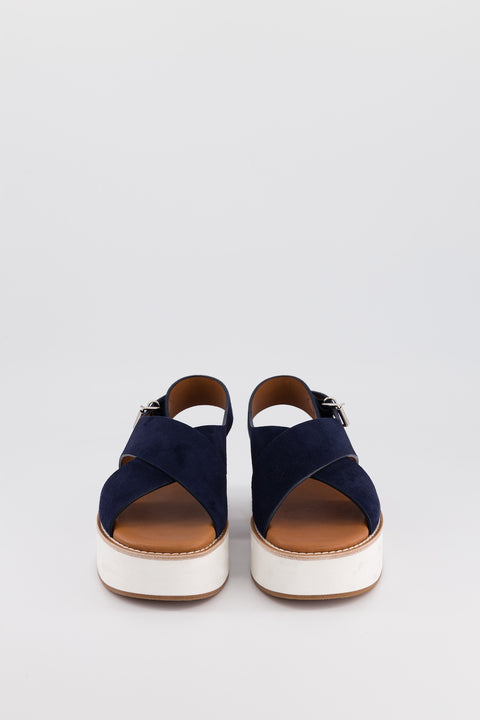 MALABAR - Navy blue suede cross-strap sandal – AnneBlum